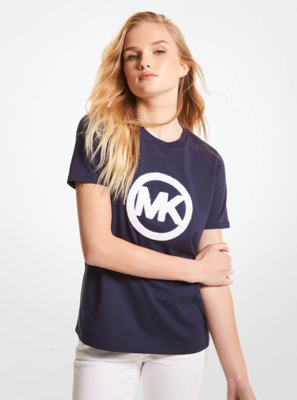 Damske Tricko Michael Kors Logo Organic Cotton Jersey Modre - Oblecenie Michael Kors Outlet | MDWNE-6734